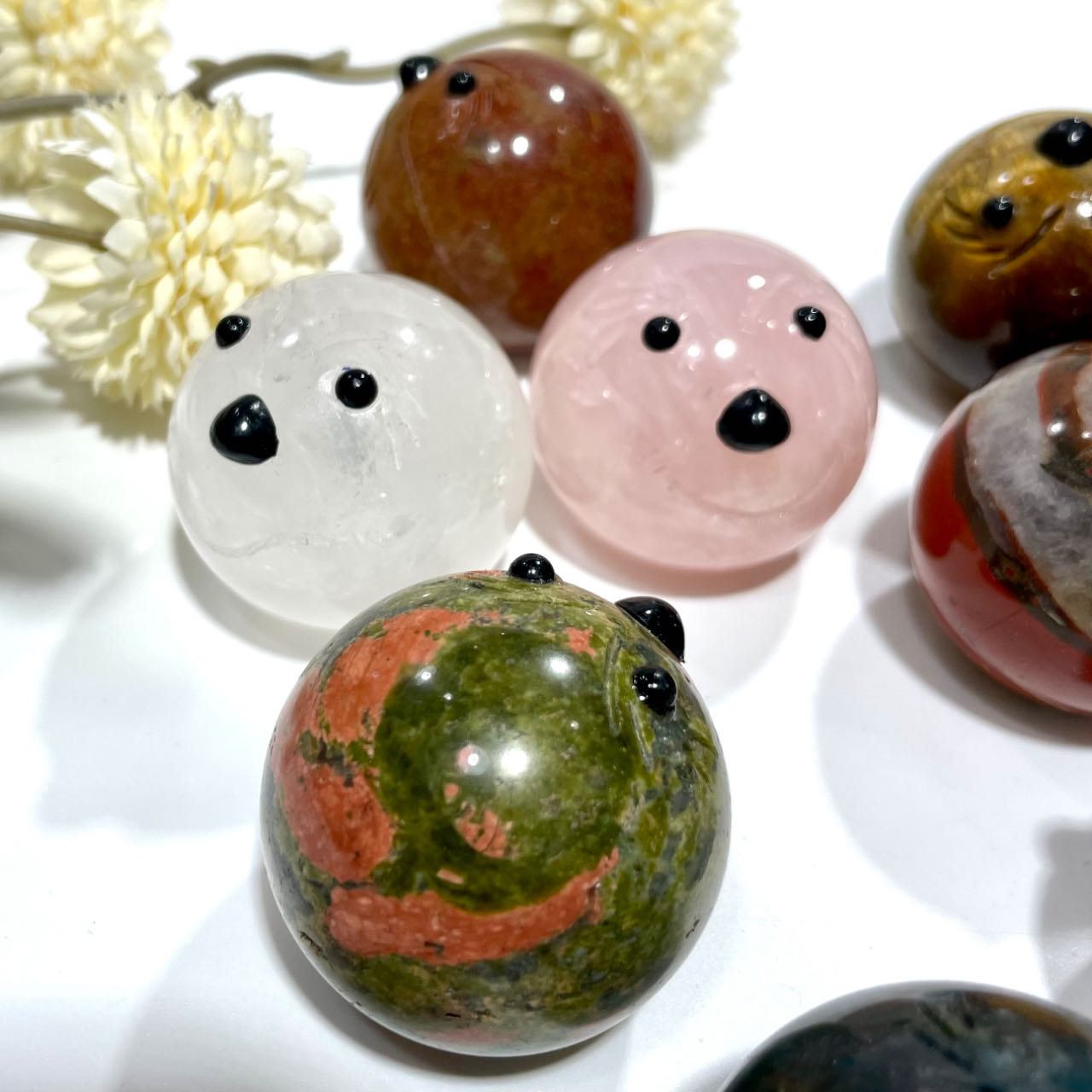 2 Counts Pleasure Anger Sorrow Joy Crystal Ball Clear Quartz Rose Quartz Tiger Eyes Unakite Ocean Jasper Healing Stone Home Decoration From IG Crystal