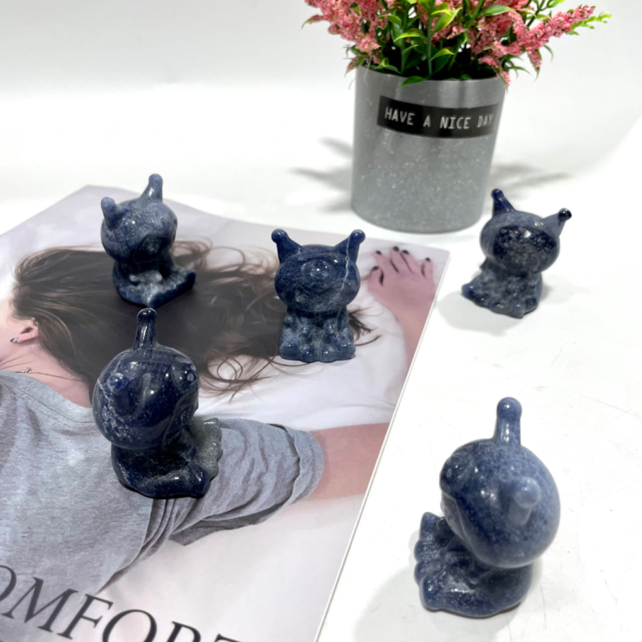 2 Counts Blue Aventurine Kuromi Crystal 5CM Natural Gemstone Semi Precious Healing Crystals Enhance Positive Energy Home Decoration From IG Crystal