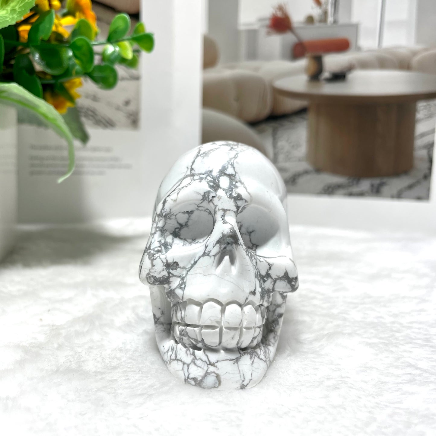 1 Count 3 Inches White Turquoise Skull Crystal Carving Healing Stones Natural Stone Chakra Balancing Reiki Home Office Decor From IG Crystal