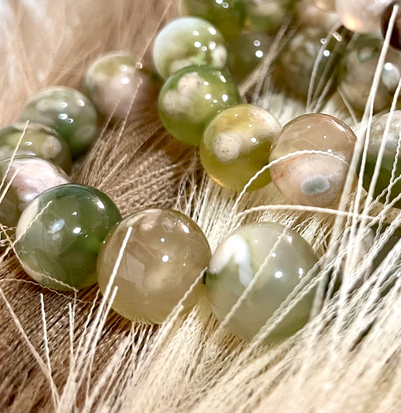 Green Flower Agate Bracelet 6~15mm Energy Healing Crystals Jewelry for Women DIY Bracelet From IG Crystal