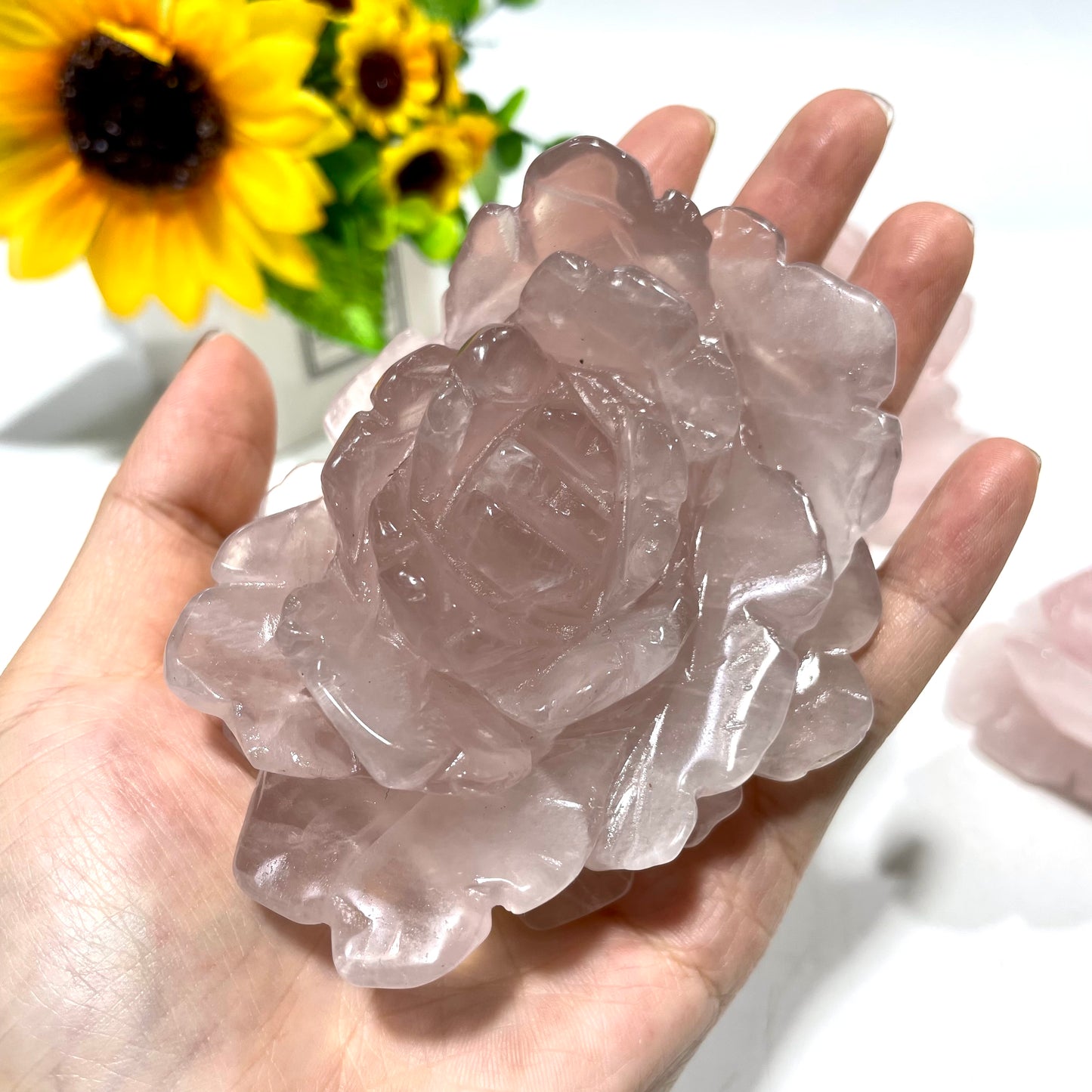 Rose Quartz Flower Crystal Carving Natural Stone Gem Mining Chakra Balancing Reiki Healing Crystal Mystery Crystal Display Crystal Shopping Online Home Office Decor From IG Crystal