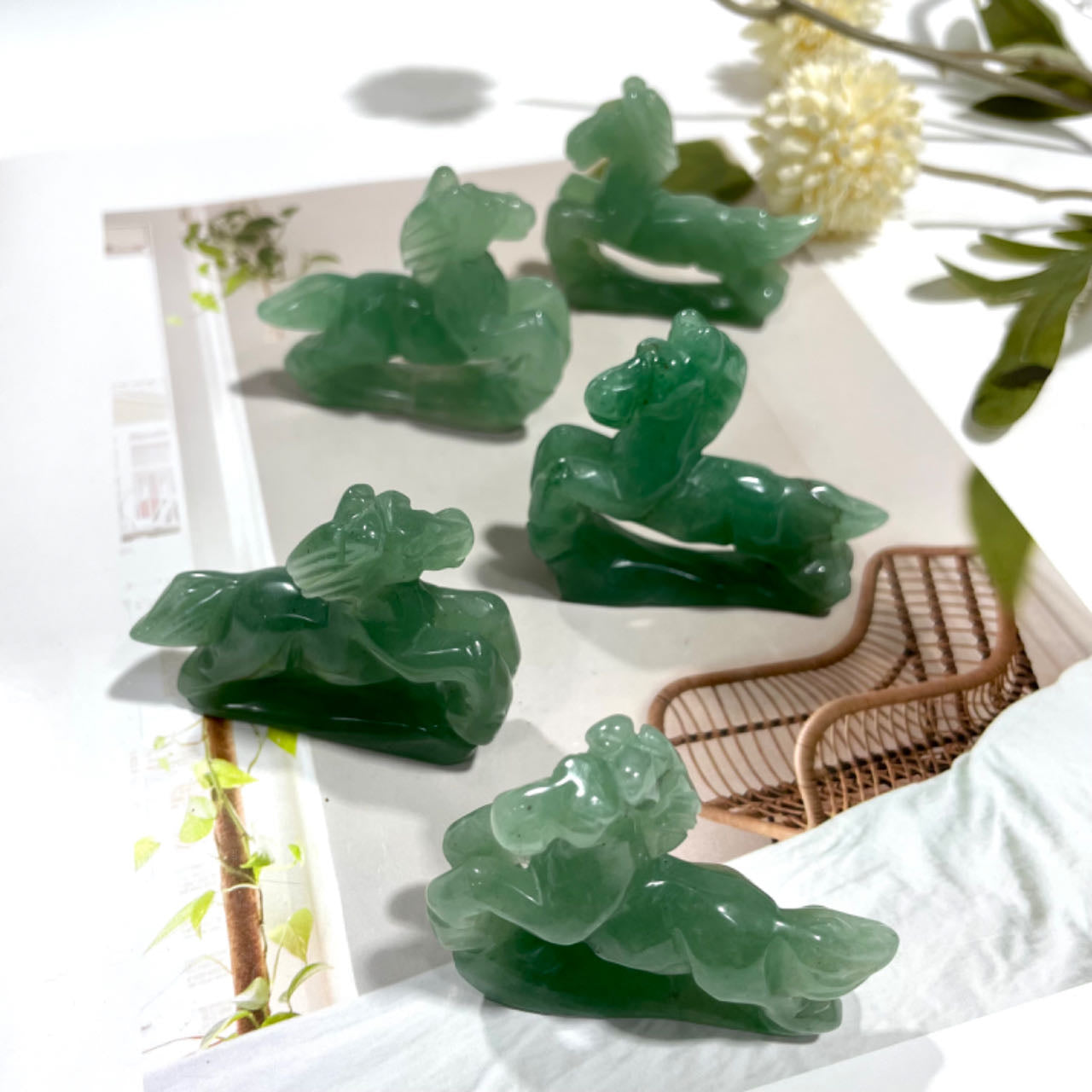 2 Counts Green Aventurine Horse Crystal Healing Crystal Home Decoration From IG Crystal