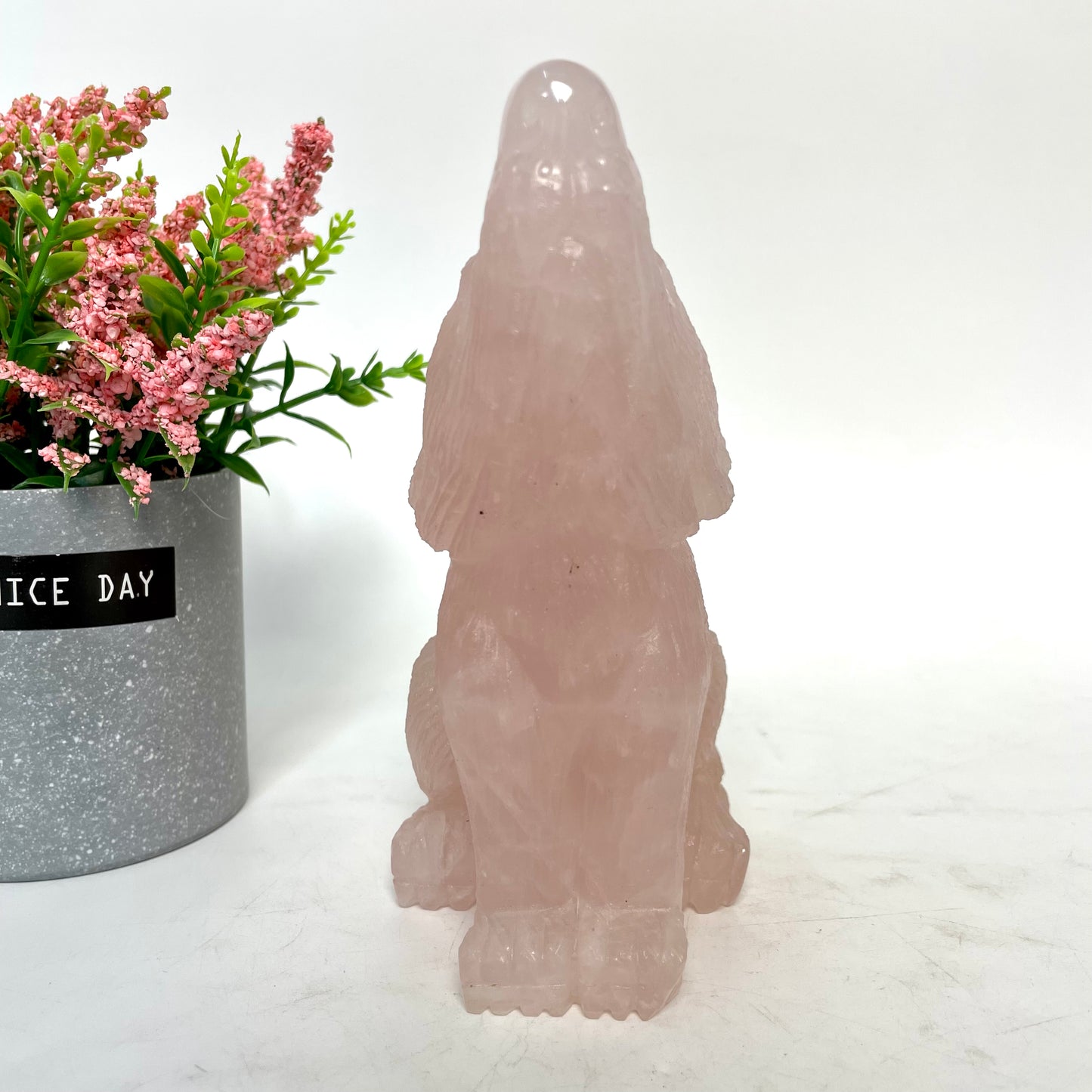 1 Count Rose Quartz Strawberry Quartz Wolf Crystal Carving Healing Stones Natural Stone Chakra Balancing Reiki Home Office Decor From IG Crystal