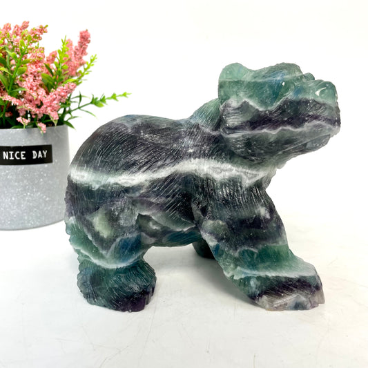 1 Count Big Fluorite Bear Crystal Carving Healing Stones Natural Stone Chakra Balancing Reiki Home Office Decor From IG Crystal