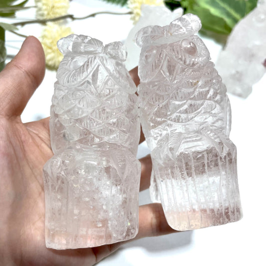 1 Count Clear Quartz Owl Crystal Healing Stone Home Decoration From IG Crystal