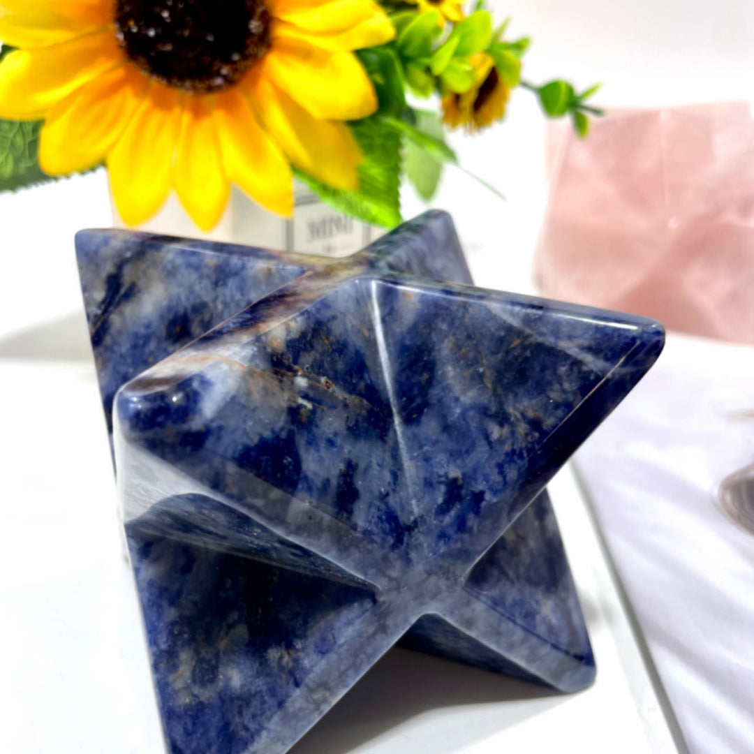 1 Count 80~85MM Big Merkaba Star Crystal Rose Quartz Sodalite Healing Crystal Gem Reiki Healing Home Decor Crystal Jewelry Shop Pretty Crystals From IG Crystal
