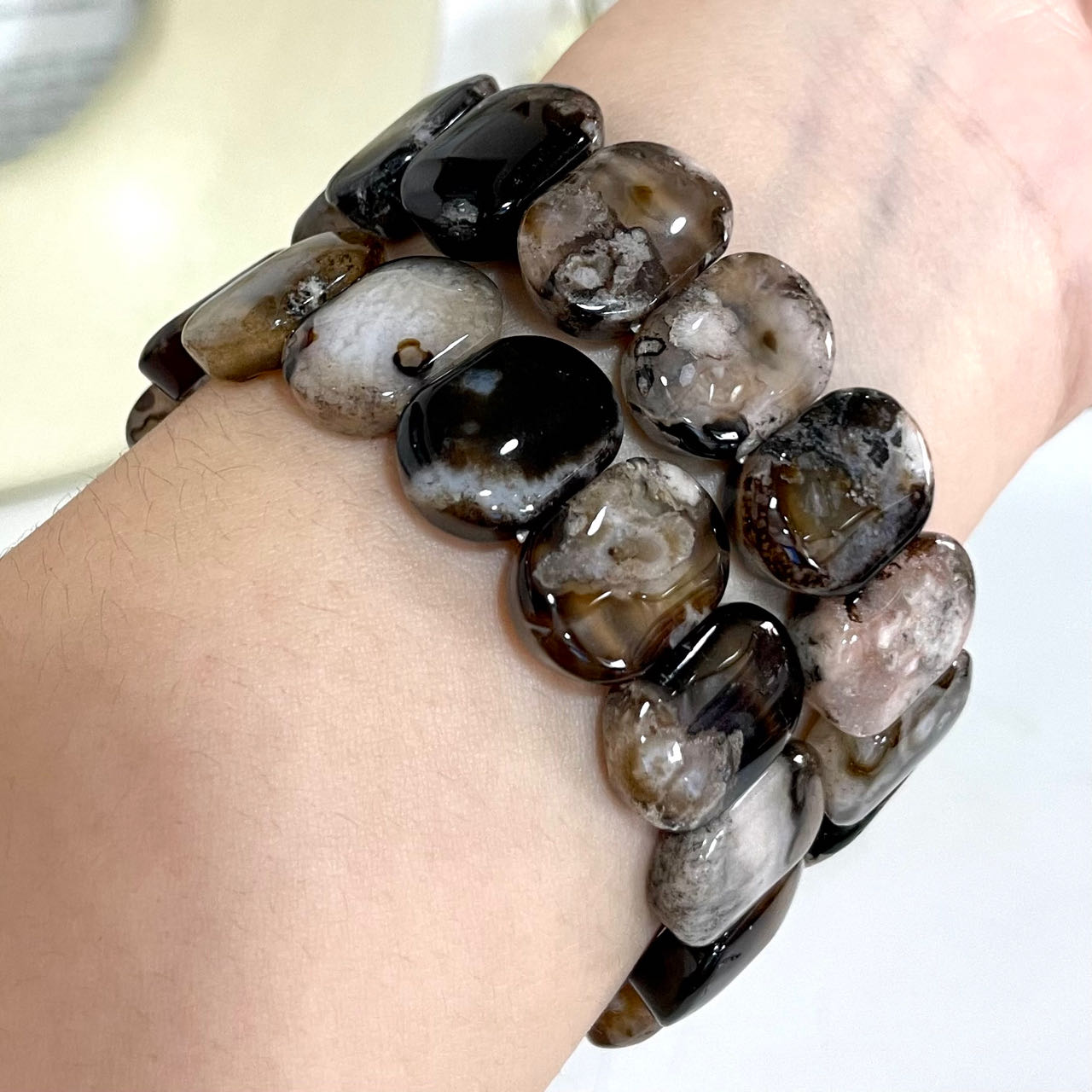 2 Counts Black Flower Agate Bracelet Set Energy Healing Crystals Jewelry for Women DIY Bracelet From IG Crystal