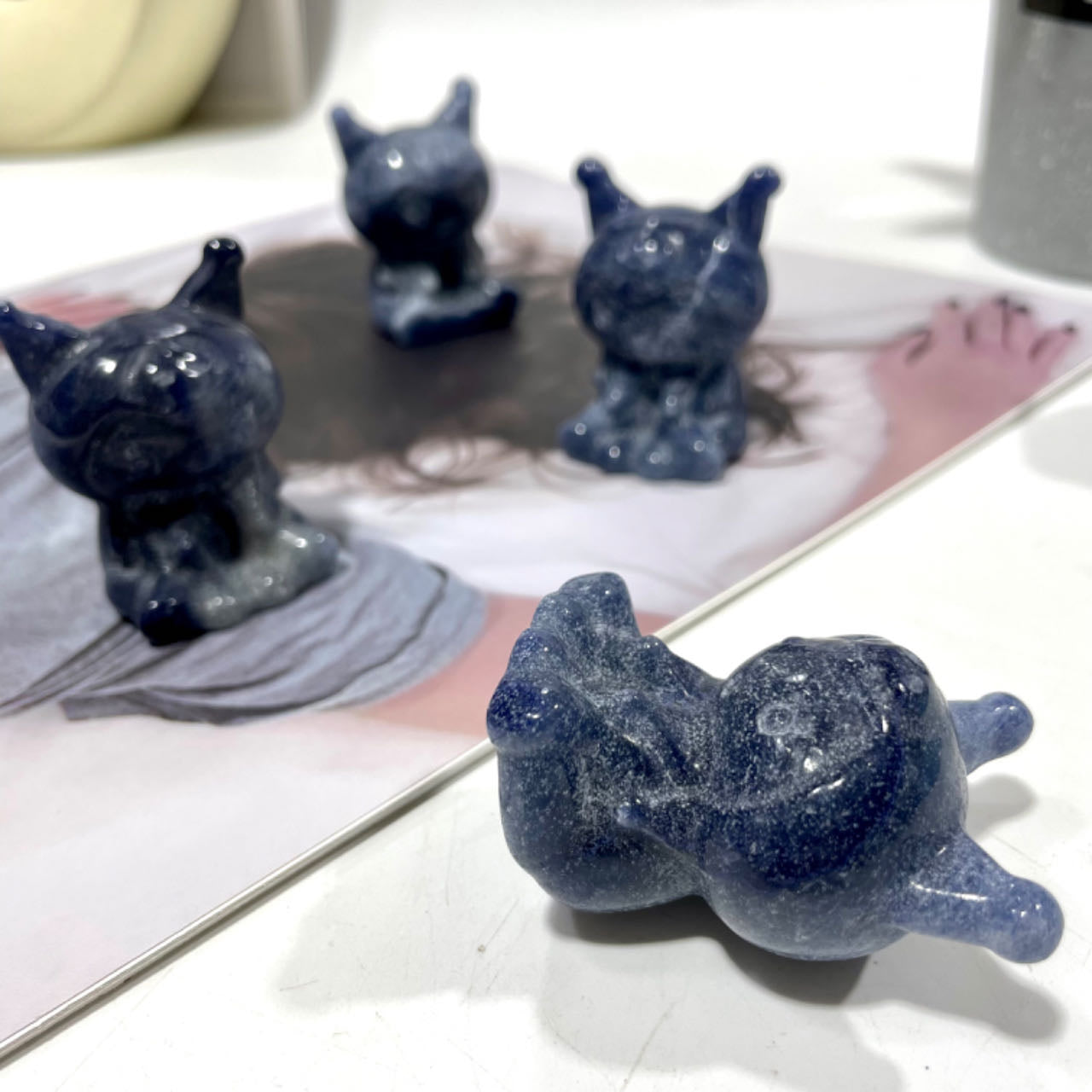2 Counts Blue Aventurine Kuromi Crystal 5CM Natural Gemstone Semi Precious Healing Crystals Enhance Positive Energy Home Decoration From IG Crystal
