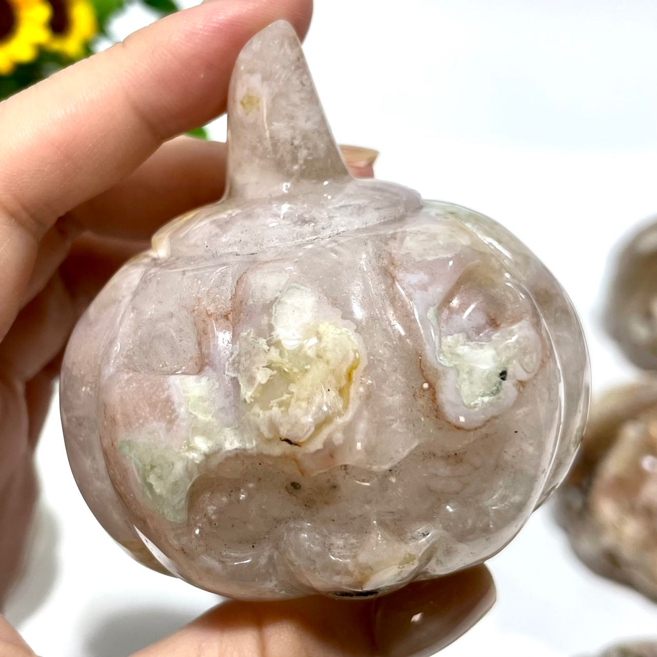 Halloween Pumpkin 1 Count Pink Flower Agate Pumpkin Crystal Healing Crystal Gem Reiki Healing Home Decor Crystal Jewelry Shop Pretty Crystals From IG Crystal