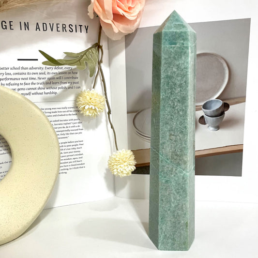 Natural Green Moonstone 6 Faceted Wand Palm Stone Minerals Specimen Reiki Healing Crystal Home Decoration From IG Crystal