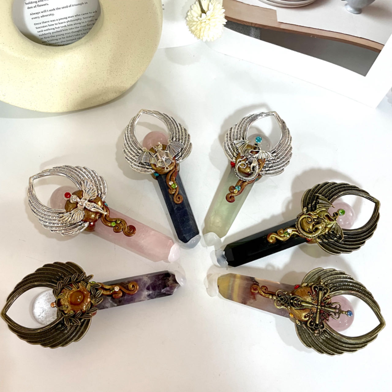 Different Maerail Magic Wands High Quality Natural Flourite Citrine Apatite Amethyst Rose Quartz From IG Crystal