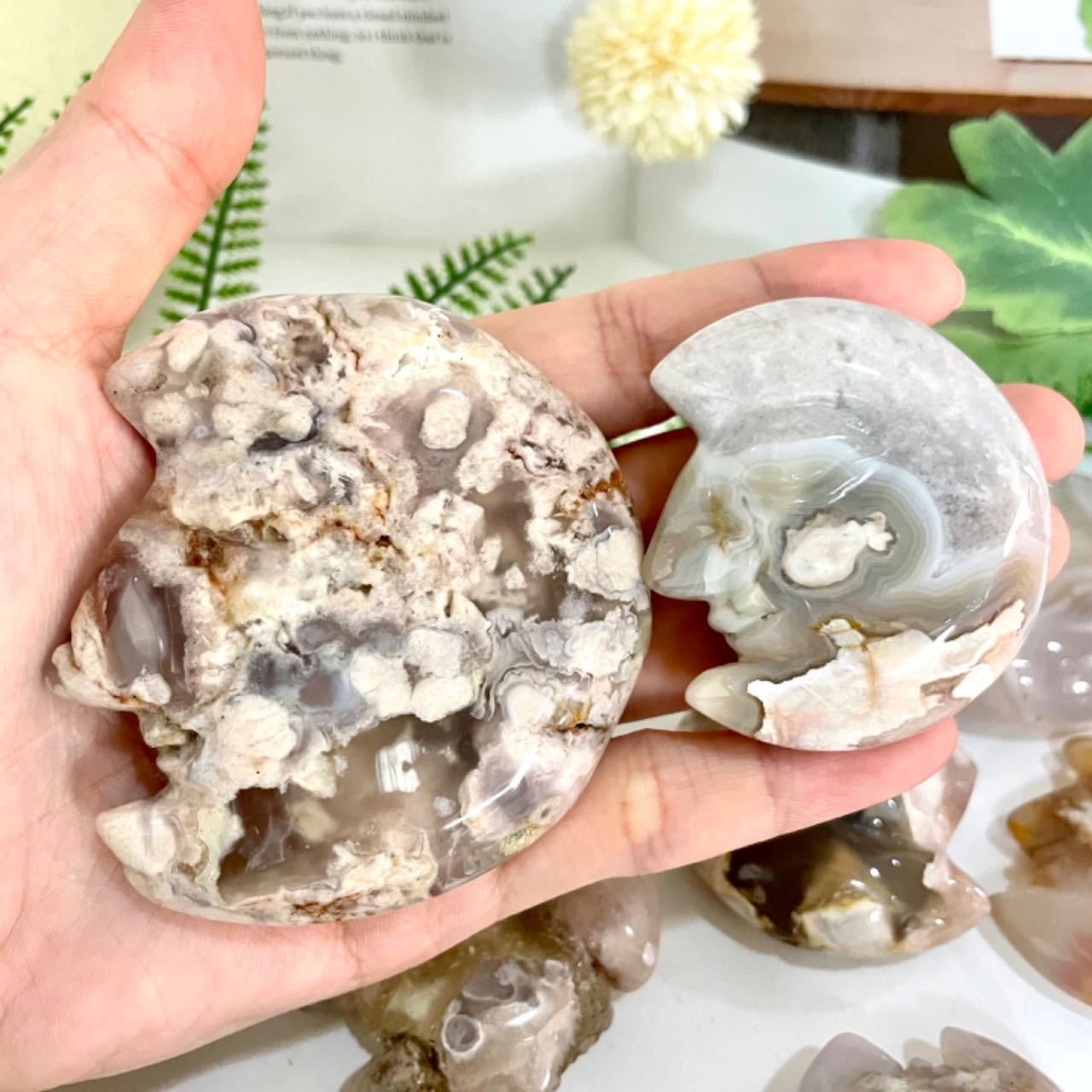 Pink Flower Agate Moon Face Crystal Stochastic 4~5PCS Healing Stone From IG Crystal