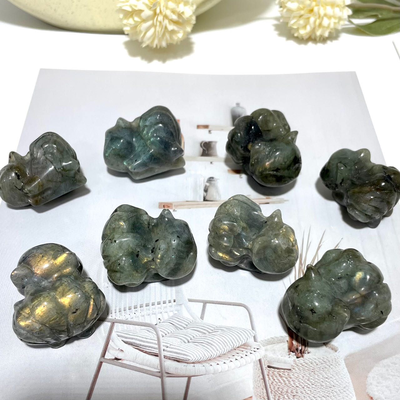 4 Counts Labradorite Small Cute Nine-tailed Fox Crystal Healing Crystal Home Decoration From IG Crystal
