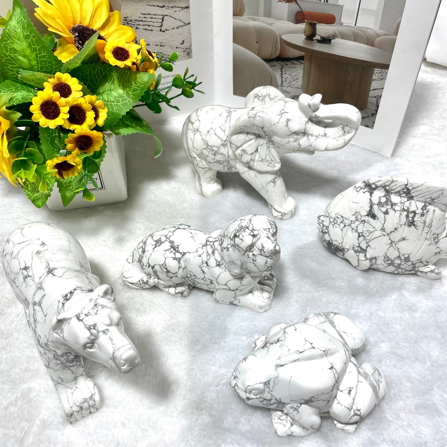 1 Count White Turquoise Animals Carving Bear Elephant Dog Fish Frog Carvings Healing Stones Natural Stone Chakra Balancing Reiki Home Office Decor From IG Crystal