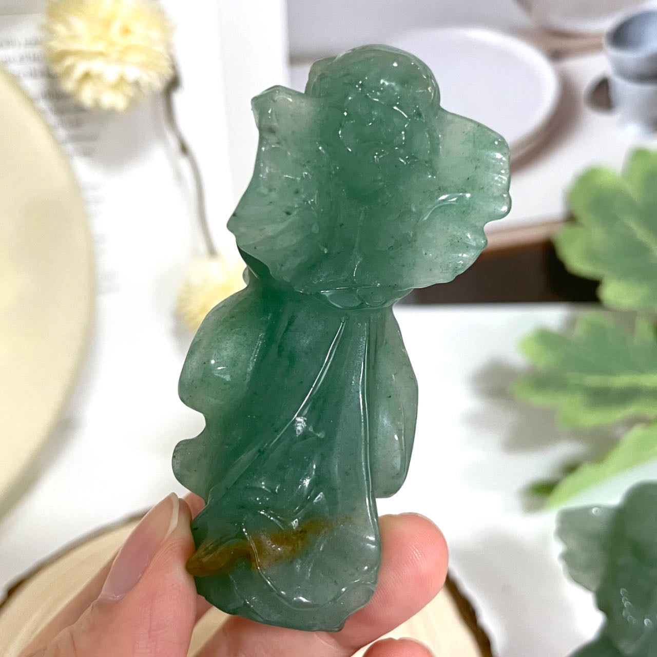 Green Aventurine Flower Fairy Crystal Healing Stone Home Decoration Stochastic 2PCS From IG Crystal