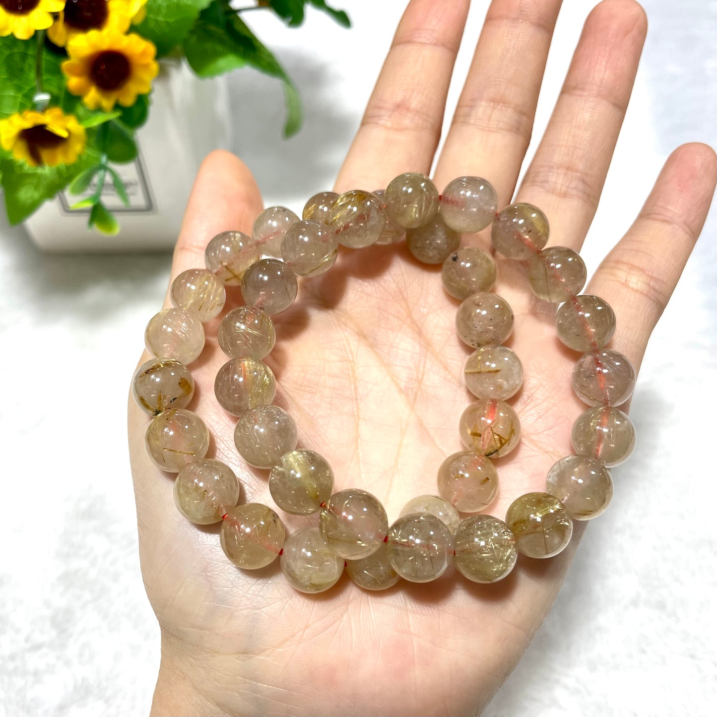 3 Counts Golden Rutile Bracelet 10~11mm Natural Crystals Healing Crystals Bracelet for Women and Men Teens Crystal Jewelry Shop Pretty Crystals From IG Crystal