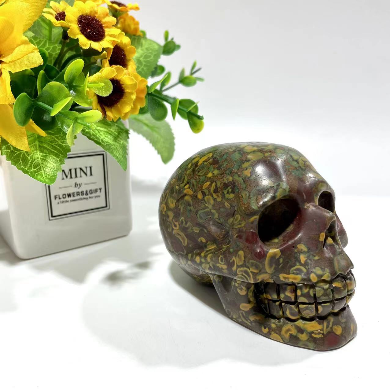 1 Count Fruit Jasper Skull Crystal Carving Natural Stone Gem Mining Chakra Balancing Reiki Healing Crystal Mystery Crystal Display Crystal Shopping Online Home Office Decor From IG Crystal