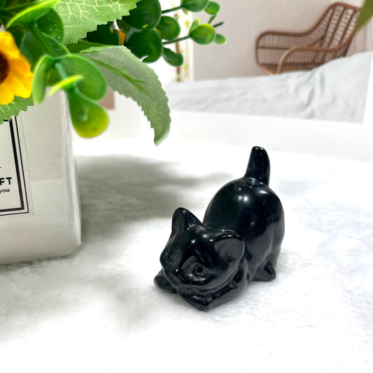 2 Counts Black Obsidian Cute Cat Crystal Carving Natural Stone Gem Mining Chakra Balancing Reiki Healing Crystal Mystery Crystal Display Crystal Shopping Online Home Office Decor From IG Crystal