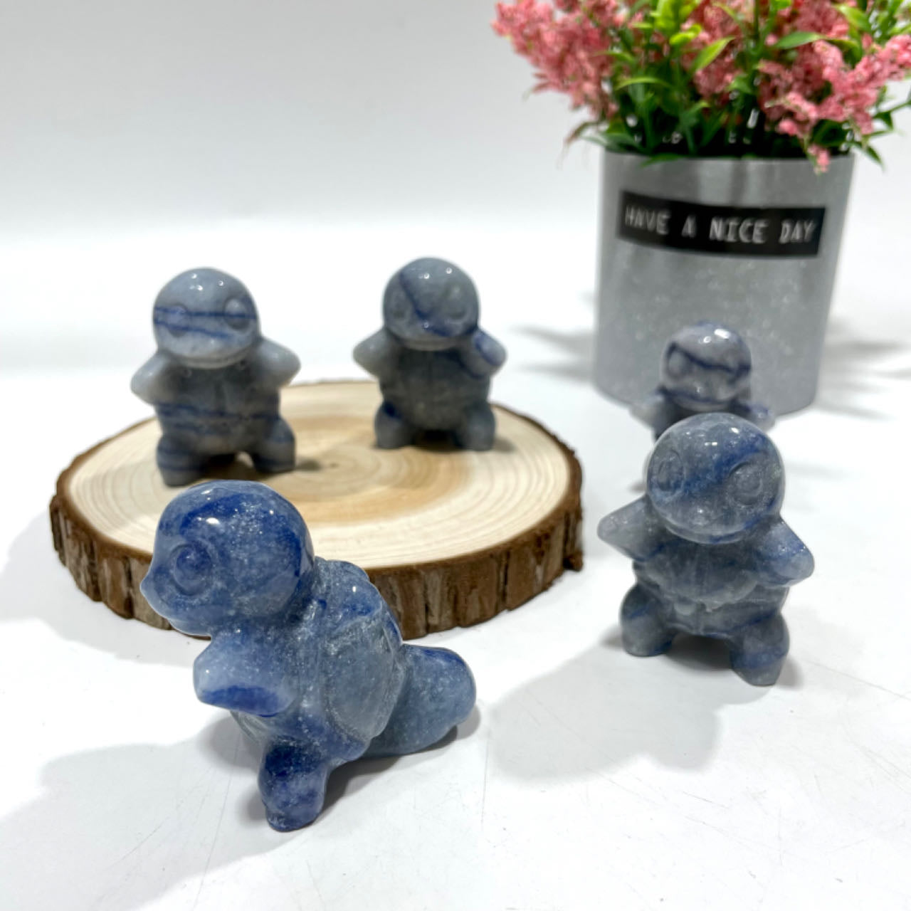 2 Counts Blue Aventurine Squirtle Crystal 5CM Pokemon Crystal Natural Gemstone Semi Precious Healing Crystals Enhance Positive Energy Home Decoration From IG Crystal