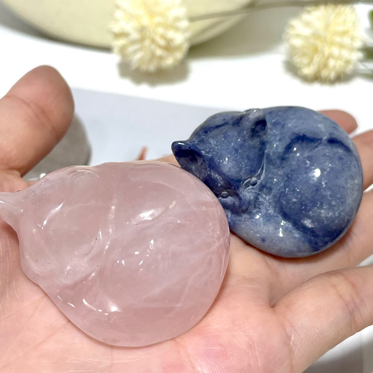 3 Counts Sleeping Cat Crystal Clear Quartz Rose Quartz Blue Aventurine Healing Crystal Home Decoration From IG Crystal