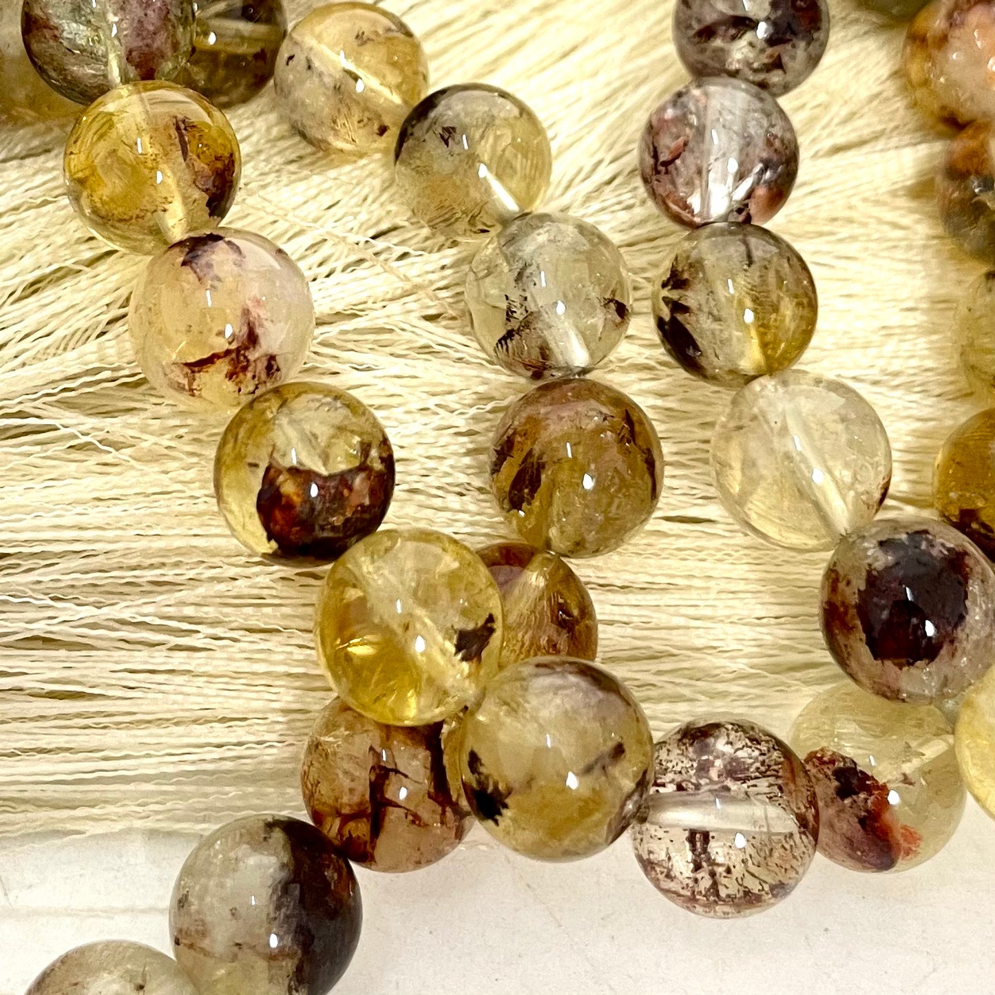 3 Counts Golden Ghost Crystal Garden Quartz Bracelets 9mm Natural Crystals Healing Crystals Bracelet for Women and Men Teens Crystal Jewelry Shop Pretty Crystals From IG Crystal