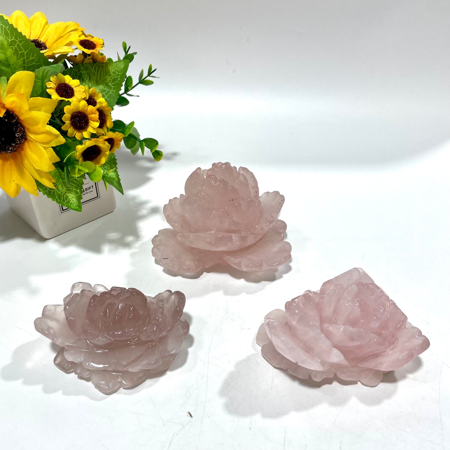 Rose Quartz Flower Crystal Carving Natural Stone Gem Mining Chakra Balancing Reiki Healing Crystal Mystery Crystal Display Crystal Shopping Online Home Office Decor From IG Crystal