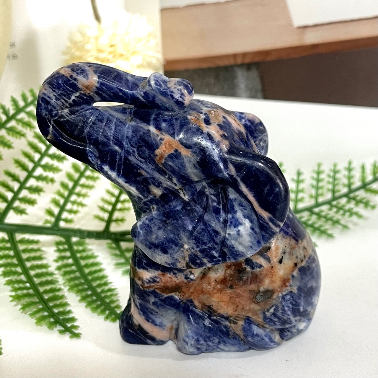 Sodalite Elephant Carving 1 count Healing Stone Home Decoration From IG Crystal