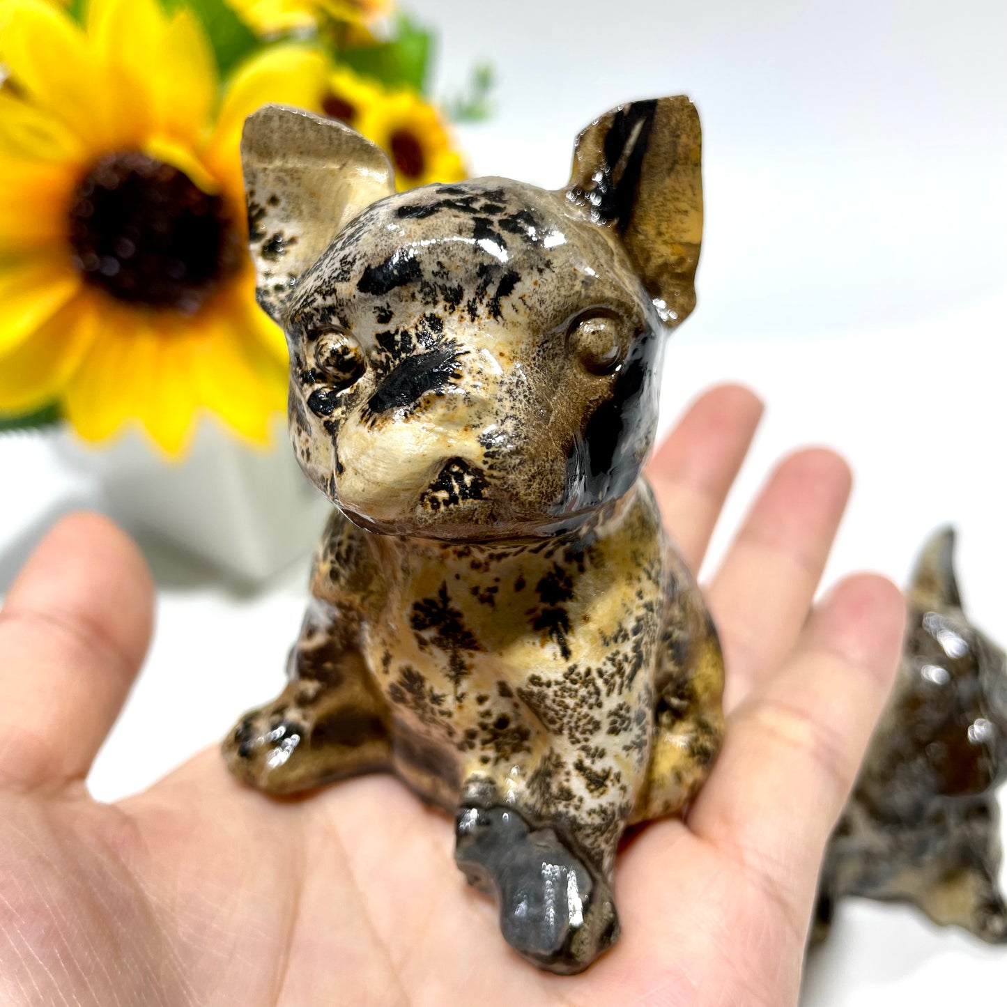 2 Counts Picture Jasper French Bulldog Crystal Carving Healing Stones Natural Stone Chakra Balancing Reiki Home Office Decor From IG Crystal
