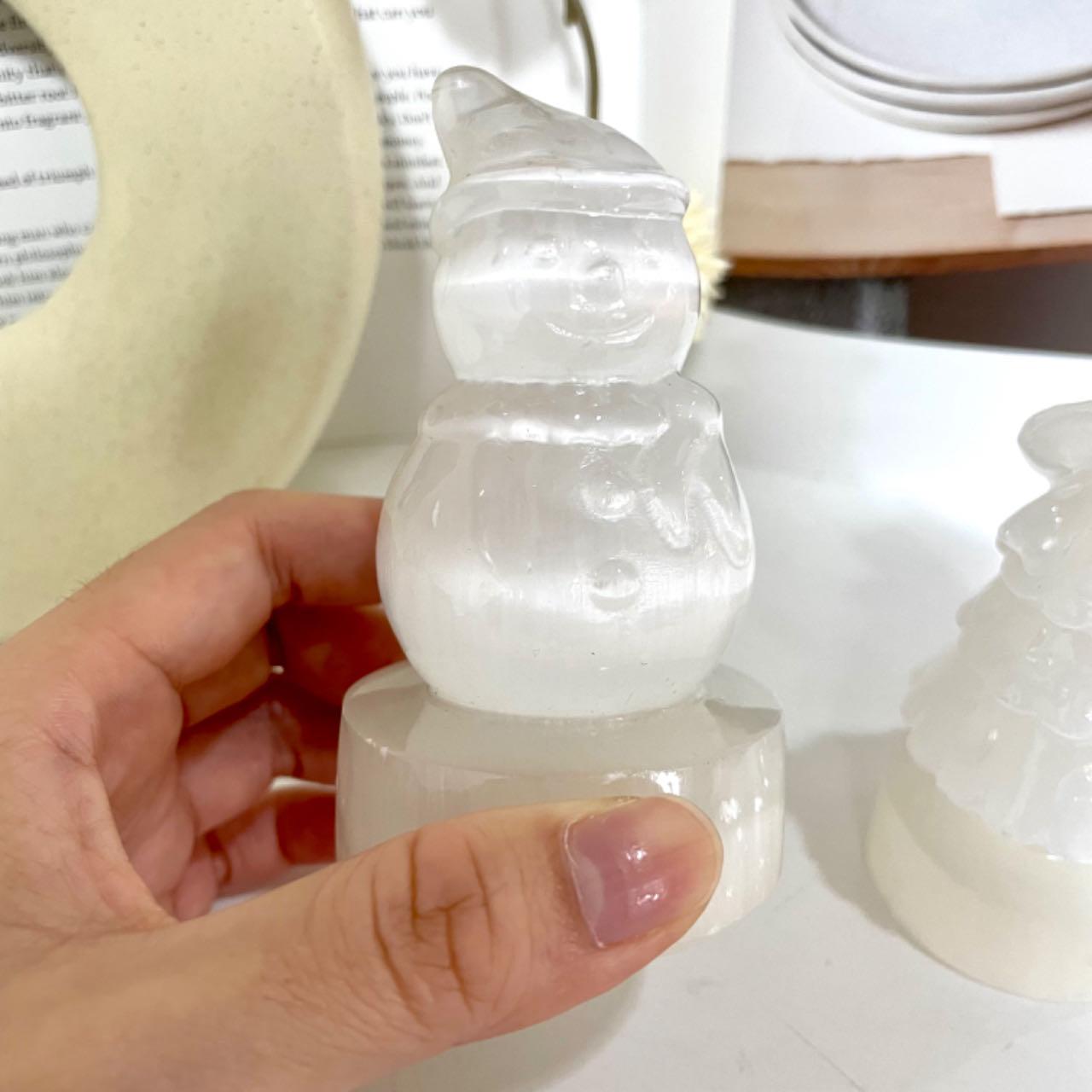 1 Count 10CM Selenite Snowman Christmas Tree Tower Bear Flower Fairy Angel Skull Crystal Natural Gemstone Semi Precious Healing Crystals Enhance Positive Energy Home Decoration From IG Crystal