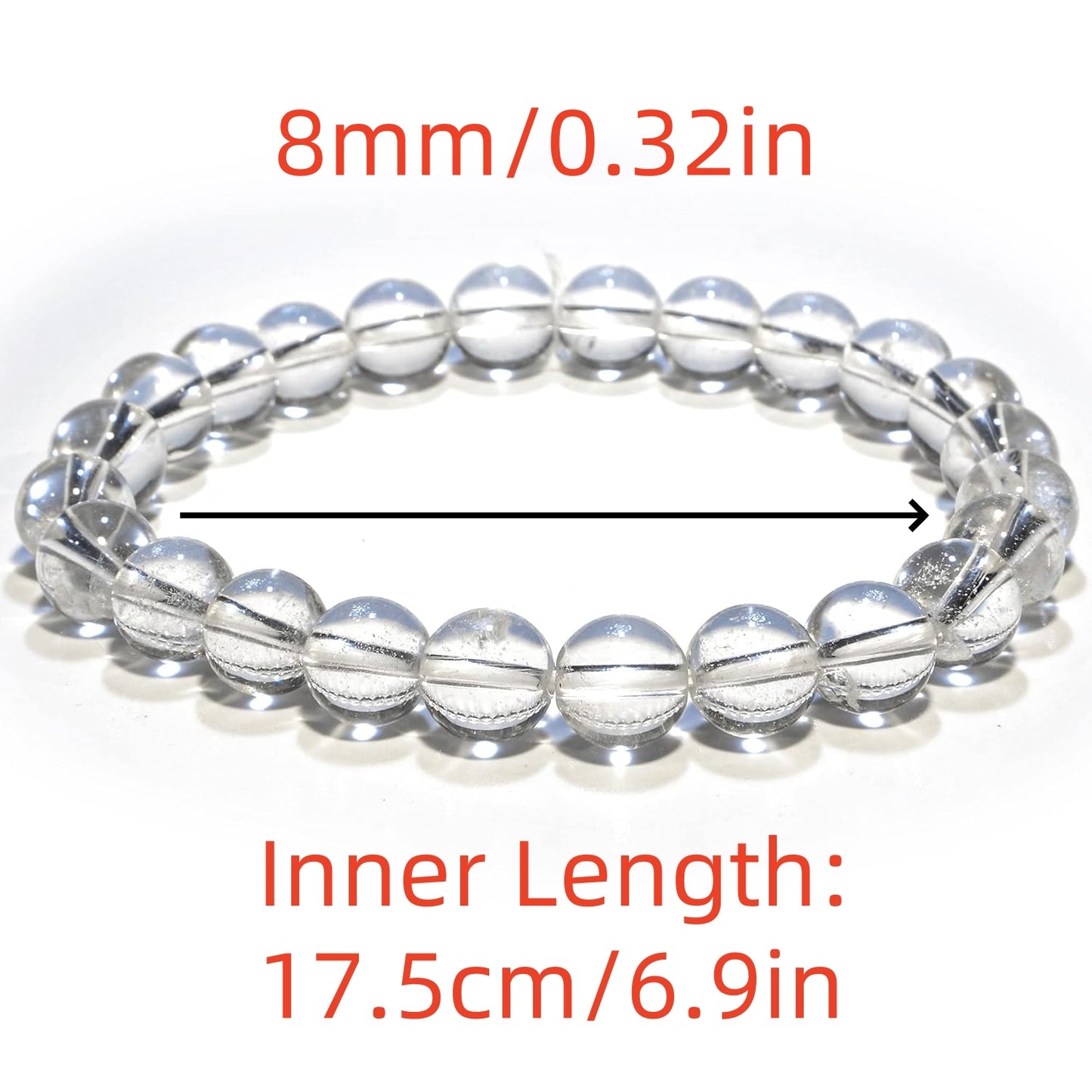 5 Counts Natural Clear Quartz Bracelet – Handmade Gem Semi Precious Gemstone Bracelet – Unisex Stretch 8mm Round Beaded Bracelets – Healing Crystal Bracelet for Women, Men, and Teens – Mens Bracelet From IG Crystal