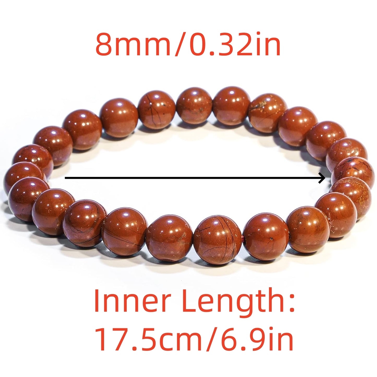 5 Counts Red Jasper Crystal Bead Bracelet – Healing Crystal Bracelet for Women and Men – 8mm Round Beaded Bracelets for Men and Women – Unisex Elastic Adjustable Size Gemstone Bracelet for Healing, Protection From IG Crystal