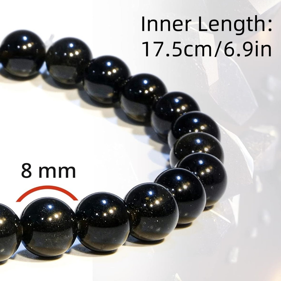 5 Counts Black Obsidian Crystal Bead Bracelet – Healing Crystal Bracelet for Women and Men – 8mm Black Beaded Bracelets for Spiritual Healing, Positive Energy – Unisex Elastic Adjustable Gemstone Bracelet From IG Crystal