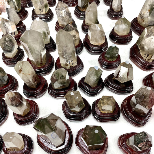 1 Count Dreen Phantom Quartz Ghost Phantom Quartz Wand With Wood Stand Healing Stones Natural Stone Chakra Balancing Reiki Home Office Decor From IG Crystal