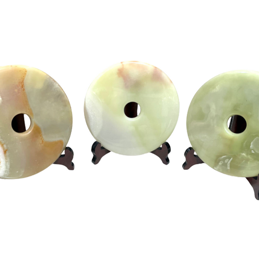 1 Count Jade Donut Crystal 16CM Xiu Yan Jade With Wood Stand Healing Crystal Home Decoration From IG Crystal