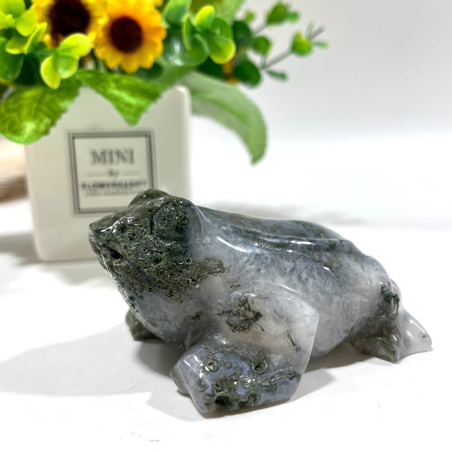 2 Counts Moss Agate Frog Crystal Carving Healing Stones Natural Stone Chakra Balancing Reiki Home Office Decor From IG Crystal