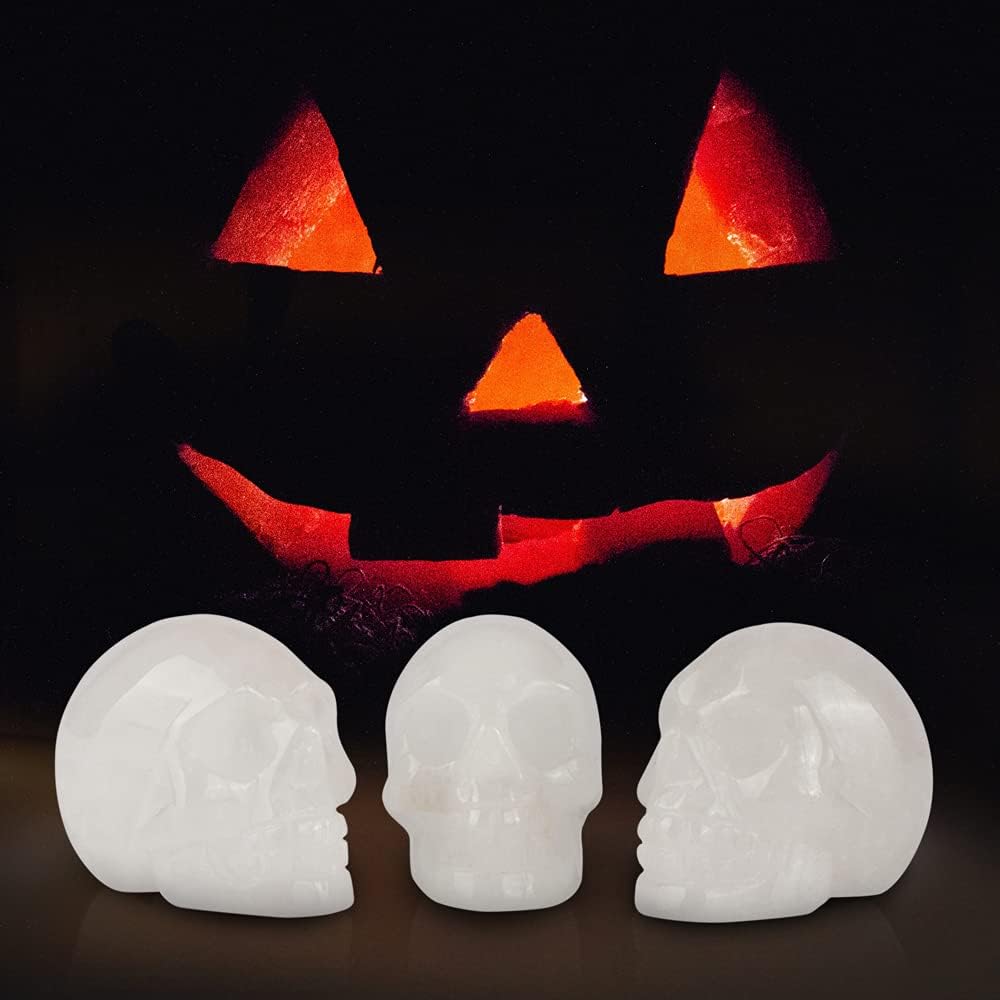 1 Count 3.5 Inches Clear Quartz Skull Crystal Carving Halloween Healing Stones Natural Stone Chakra Balancing Reiki Home Office Decor From IG Crystal