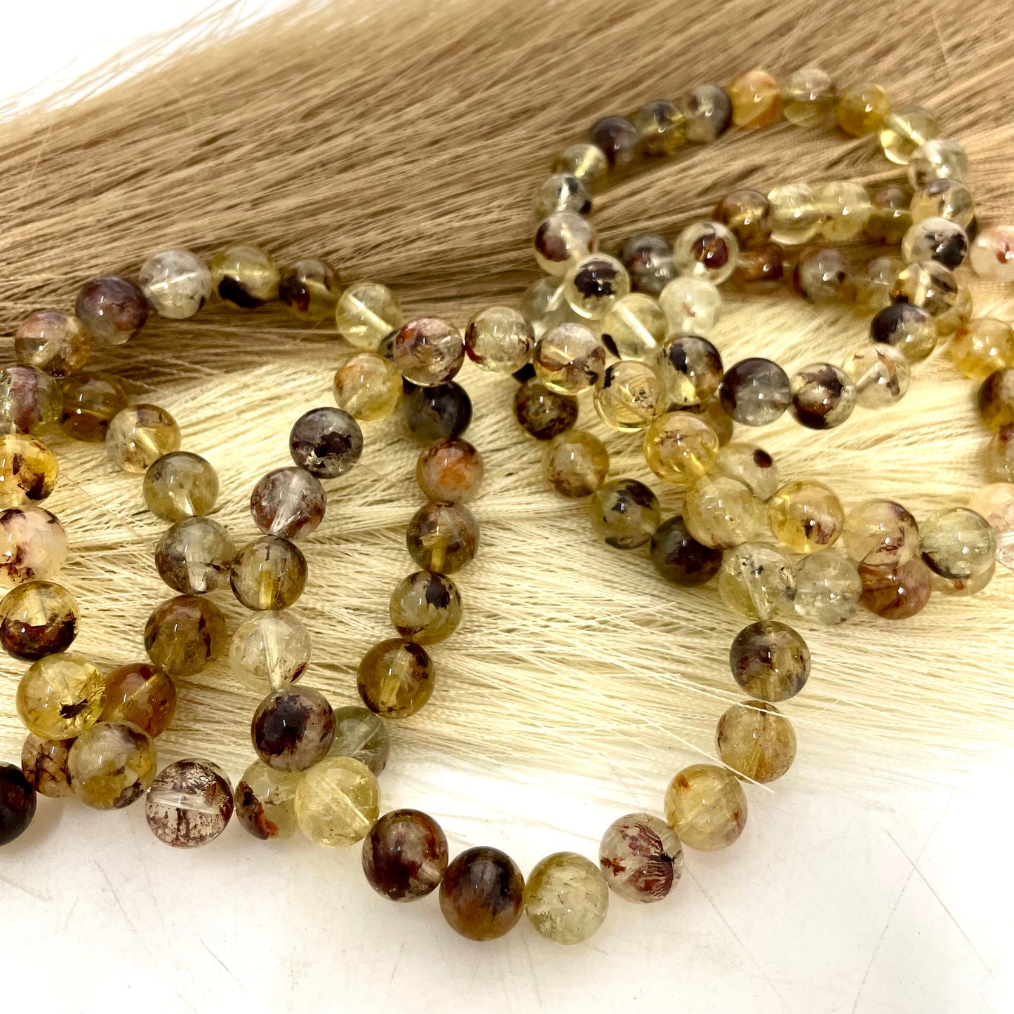 3 Counts Golden Ghost Crystal Garden Quartz Bracelets 9mm Natural Crystals Healing Crystals Bracelet for Women and Men Teens Crystal Jewelry Shop Pretty Crystals From IG Crystal