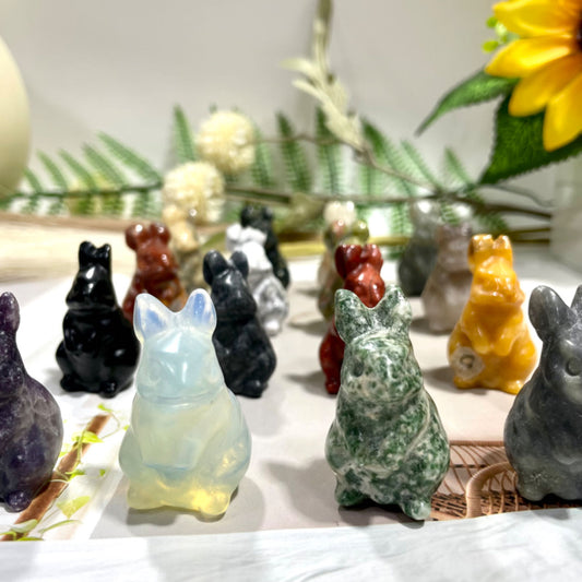 10 Counts Different Material Rabbit Crystal Clear Quartz Rose Quartz Lavakite Red Obsidian Fire Quartz Amethyst Green Aventurine Healing Stone Home Decoration From IG Crystal