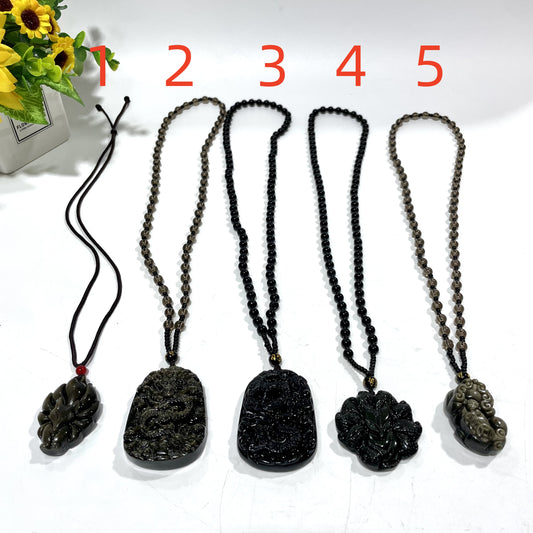 3 Counts Silver Obsidian Necklace Dragon Fox Healing Stones Natural Stone Chakra Balancing Reiki Jewelry For Women And Girl From IG Crystal