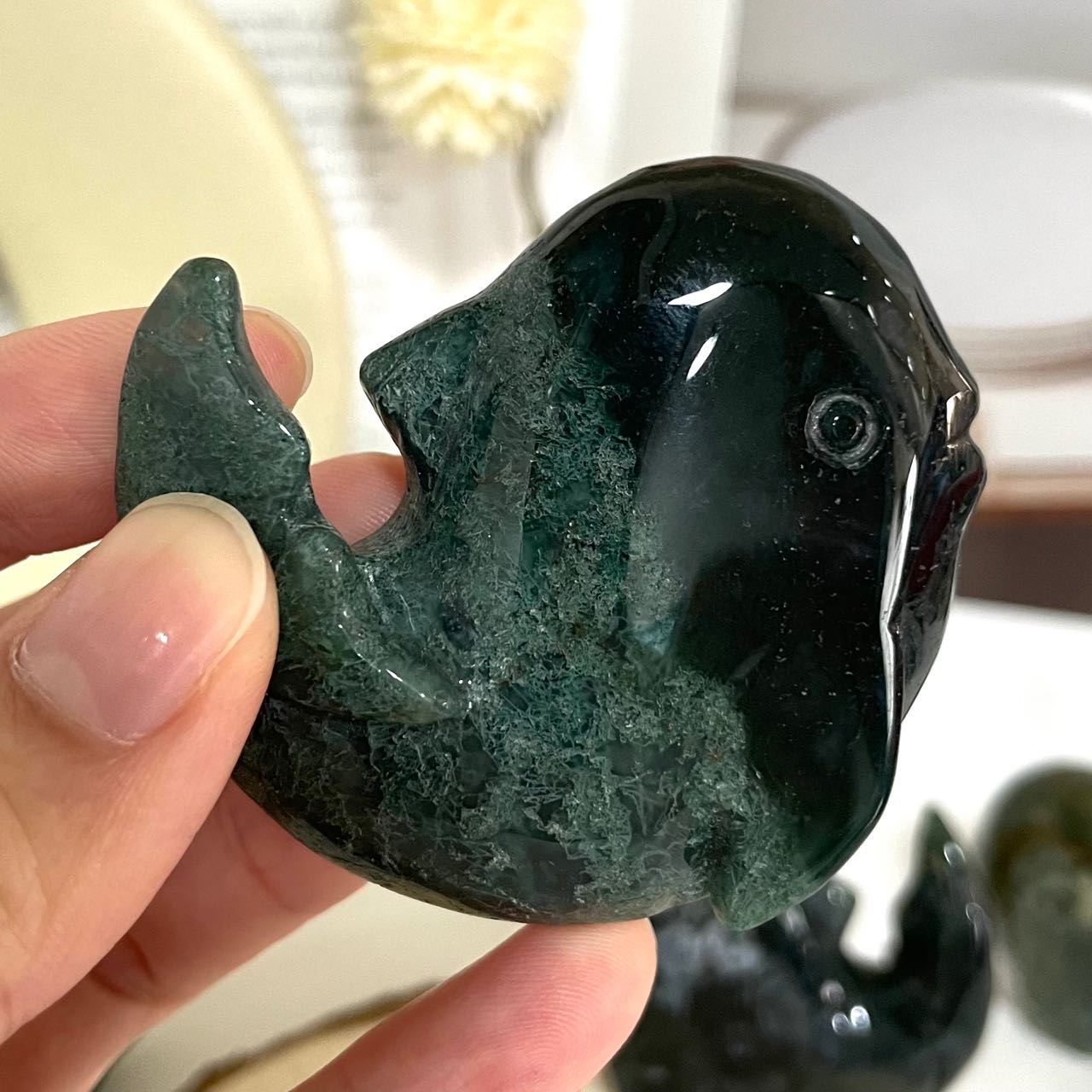 Moss Agate Whale Crystal Healing Stone Stochastic 2PCS Home Decoration From IG Crystal