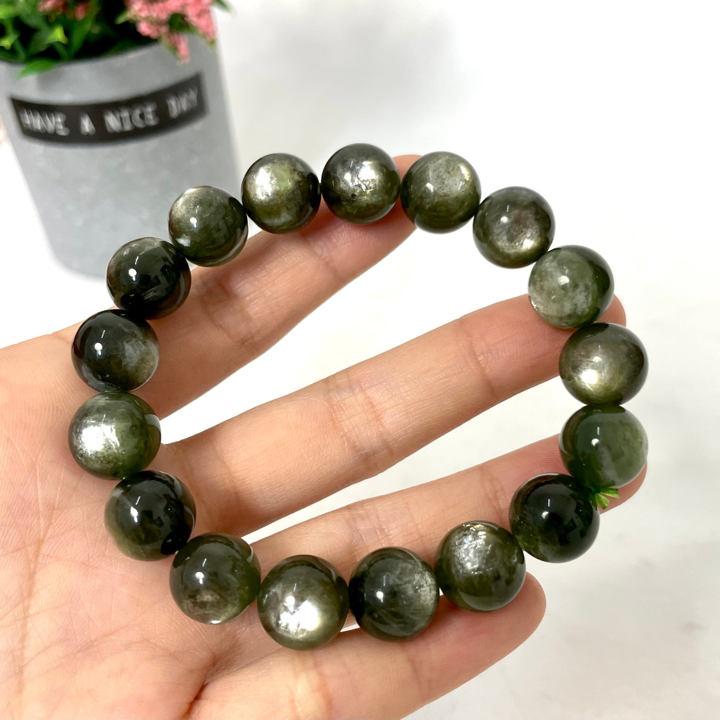Deep Green Mica Crystal Bracelets 15mm 12mm 11mm 10mm Natural Crystals Healing Crystals Bracelet for Women and Men Teens Crystal Jewelry Shop Pretty Crystals From IG Crystal