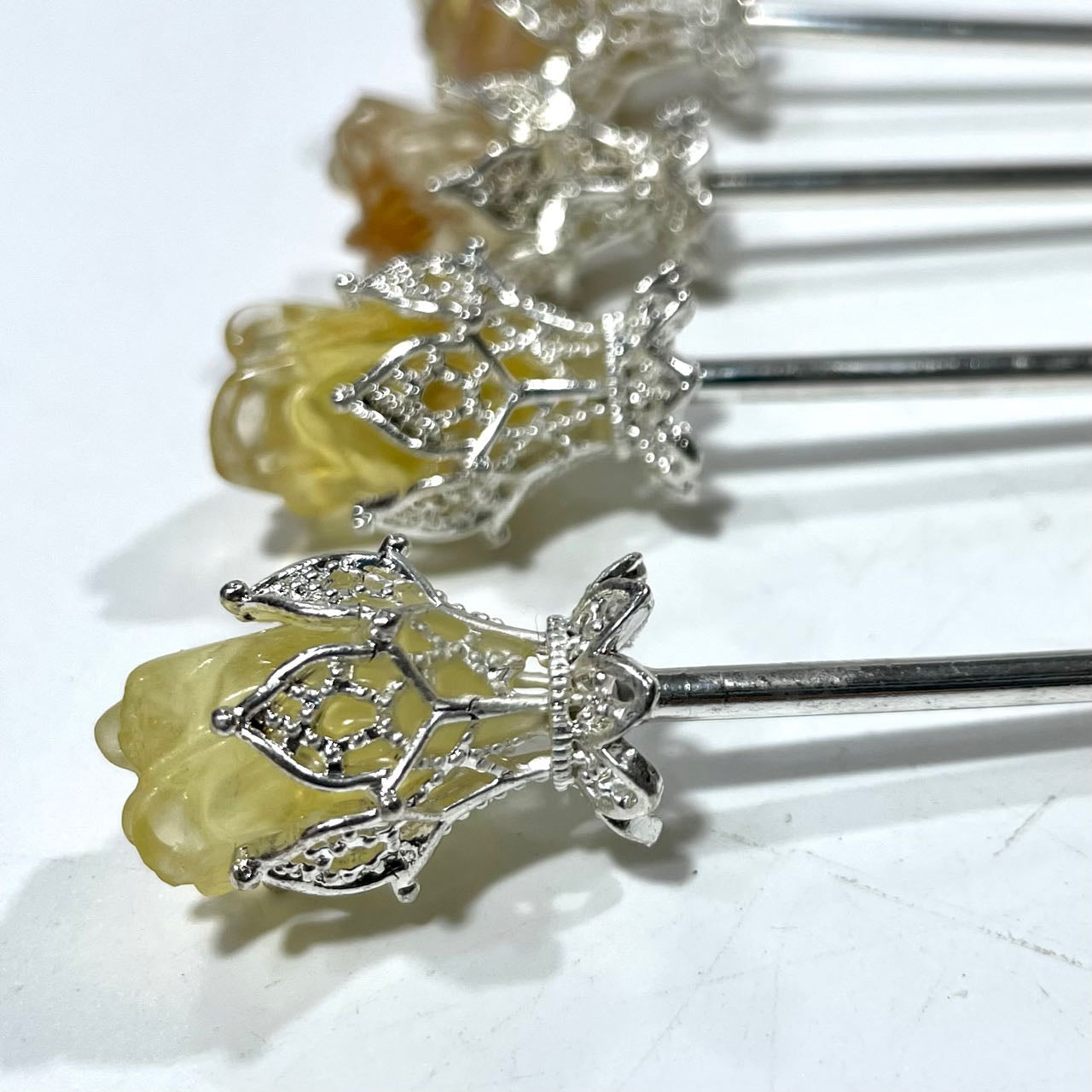 6 Counts 14CM Fluorite Flower Hairpins Silver Metal Hair Sticks Pins Chinese Hanfu Asian Flower Hair Chopsticks Hair Bun Updo Holders Long Hairpins for Women Girls From IG Crystal
