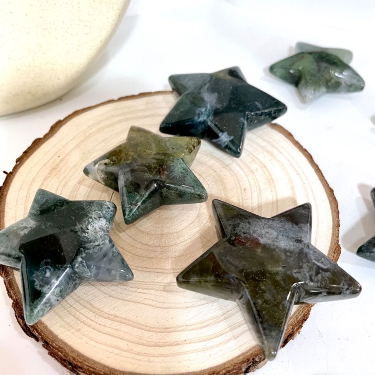 5 Counts Moss Agate Star Crystal 5cm Healing Stone Home Decoration From IG Crystal