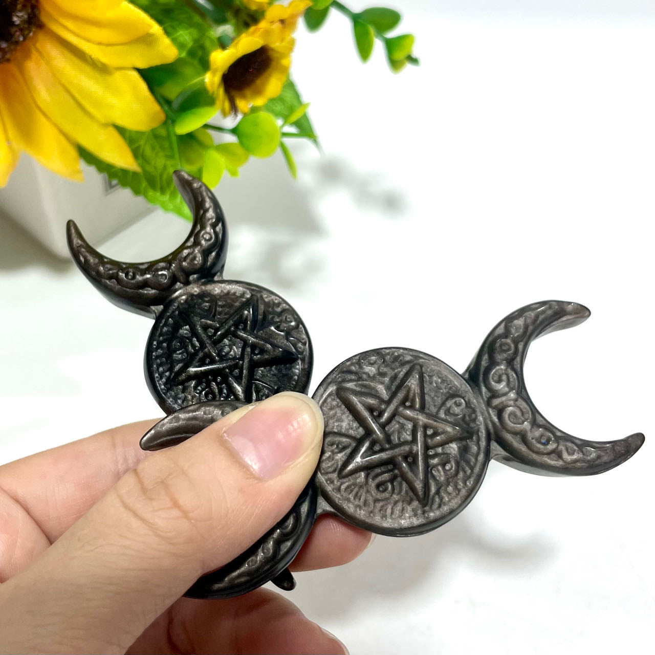 2 Counts Black Obsidian Two Moon Crystal Carving Healing Crystal Gem Reiki Healing Home Decor Crystal Jewelry Shop Pretty Crystals From IG Crystal