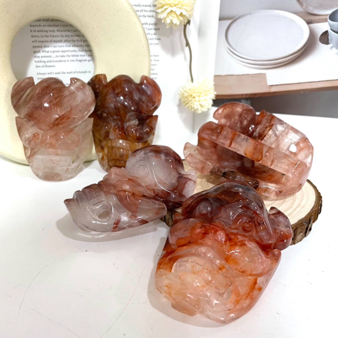 1PCS Fire Quartz Mask Crystal Healing Stone Home Decoration From IG Crystal