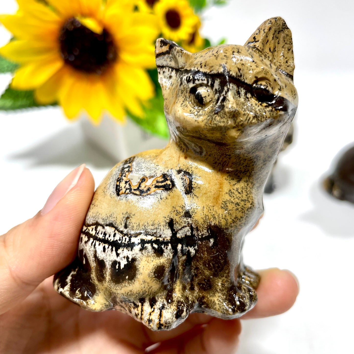 2 Counts Picture Jasper Cute Cat Crystal Carving Healing Stones Natural Stone Chakra Balancing Reiki Home Office Decor From IG Crystal