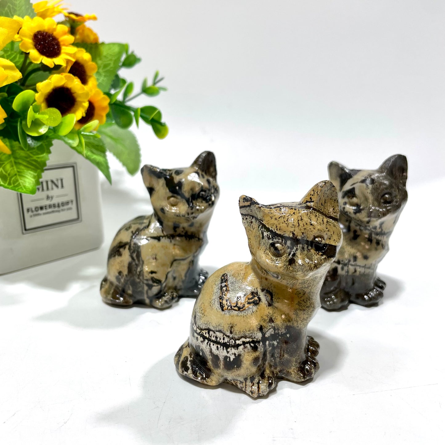 2 Counts Picture Jasper Cute Cat Crystal Carving Healing Stones Natural Stone Chakra Balancing Reiki Home Office Decor From IG Crystal