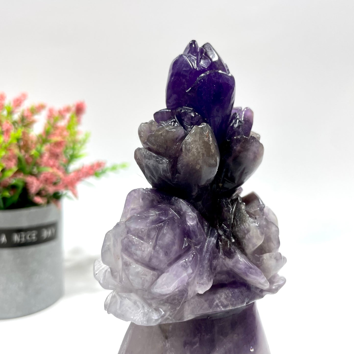 1 Count Amethyst Vase Flower Crystal Carving Healing Stones Natural Stone Chakra Balancing Reiki Home Office Decor From IG Crystal
