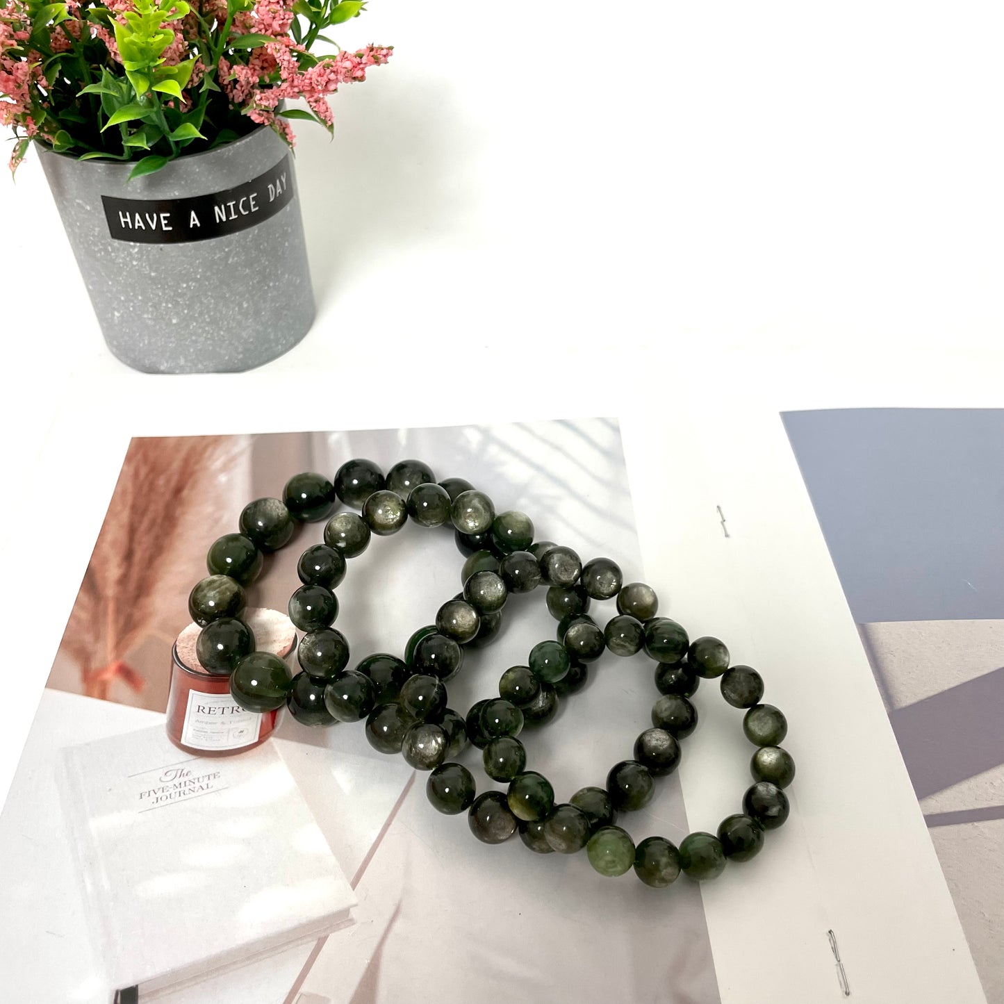 Deep Green Mica Crystal Bracelets 15mm 12mm 11mm 10mm Natural Crystals Healing Crystals Bracelet for Women and Men Teens Crystal Jewelry Shop Pretty Crystals From IG Crystal