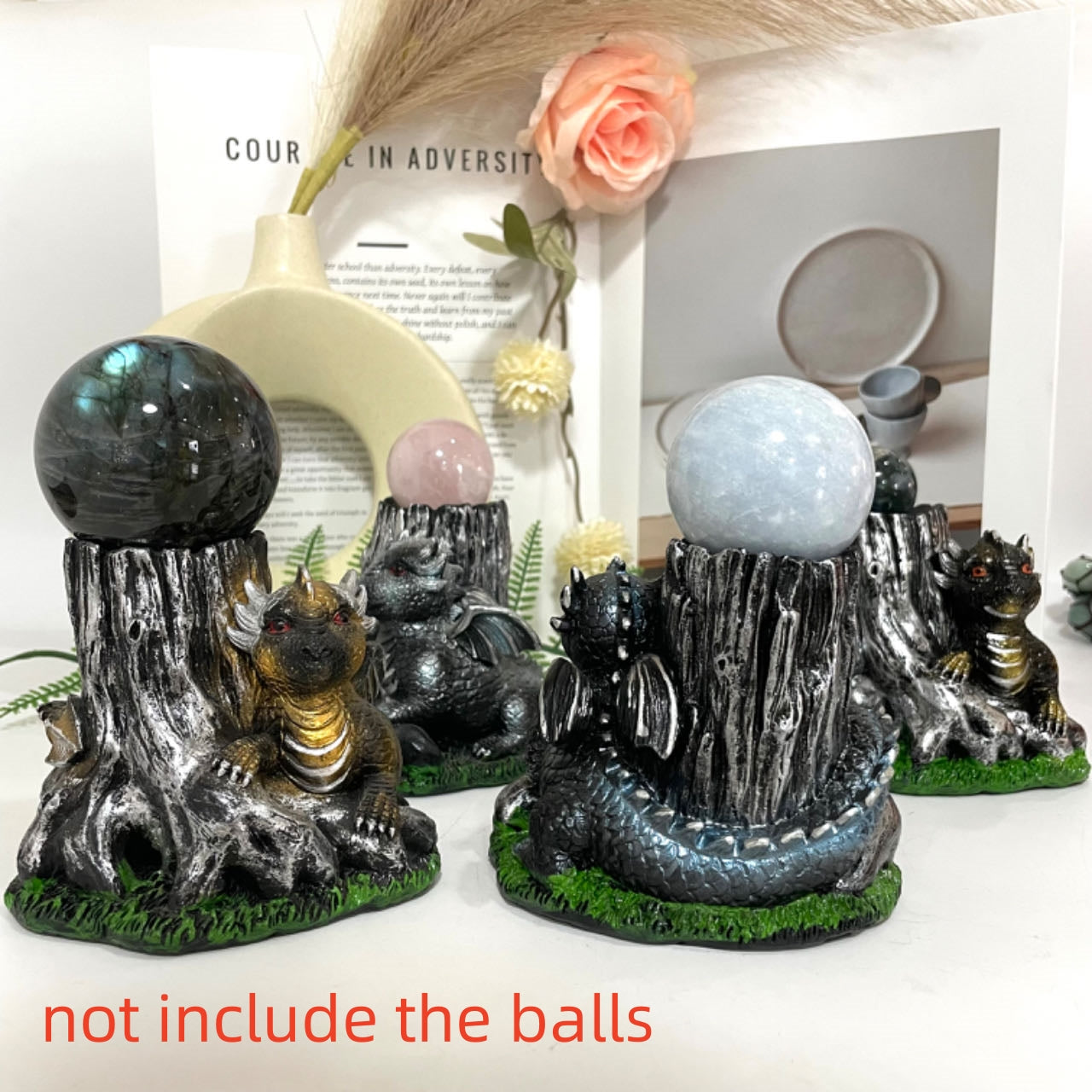 1PCS Tree Dragon Stand Black Silver Yellow Healing Stone Home Decoration For Crystal Ball From IG Crystal